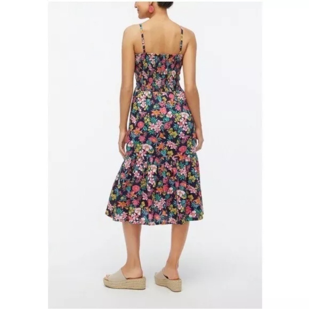 J. Crew Smocked Floral Midi Dress XS Sleeveless Colorful A-line Casual - Picture 3 of 7